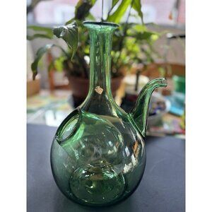 Vintage Hand Blown Italian Green Glass DecanterCarafe,Chamber Chiller & stopper​